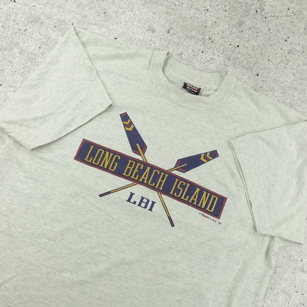 Vintage 1994 LBI Long Beach Island Tee Adult Large Grey Oars USA Single Stitch